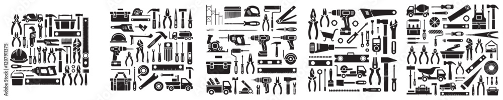 Fototapeta premium collection of silhouette craftsman construction tools