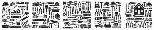 collection of silhouette craftsman construction tools