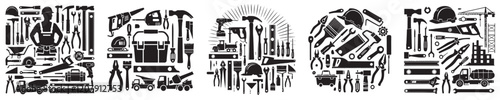 collection of silhouette craftsman construction tools