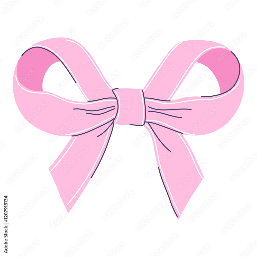 Decorative pink ribbon tied in a coquette bow. Perfect for gift wrapping and craft projects. Beautiful accessory. Hand drawn flat design vector illustration. Decorative pink ribbon tied in a coquette bow. Perfect for gift wrapping and craft projects. Beautiful accessory. Hand drawn flat design vector illustration.
