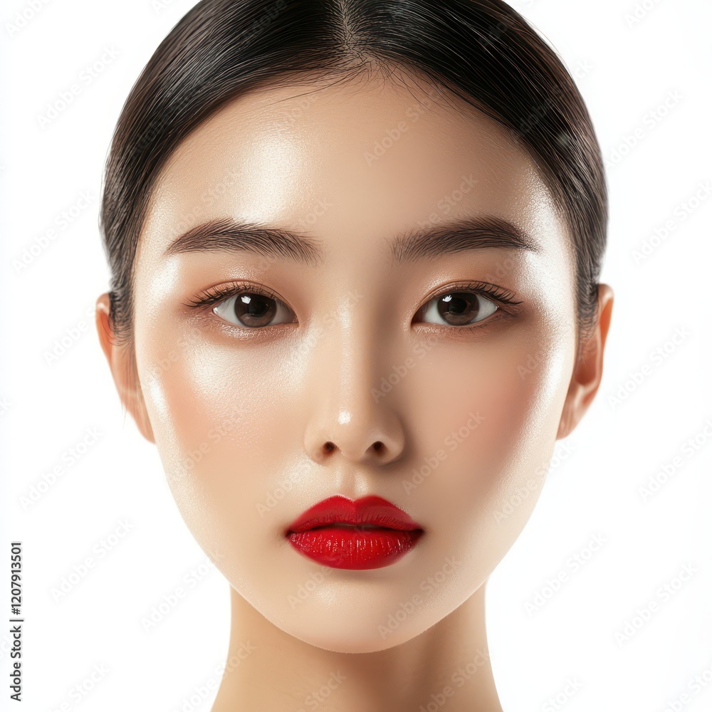 Beautiful Asian cosmetic model with clean skin, isolated on white background Beautiful Asian cosmetic model with clean skin, isolated on white background