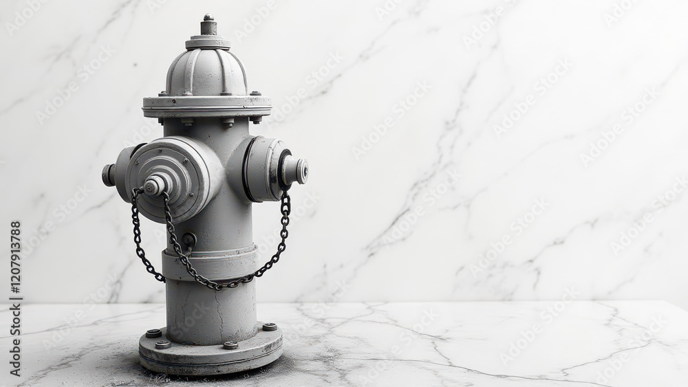 Fototapeta premium Grey fire hydrant on marble background