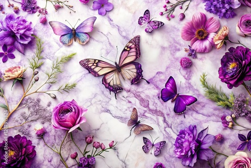 Marble Flower Butterfly Wall Decor Purple Aerial View