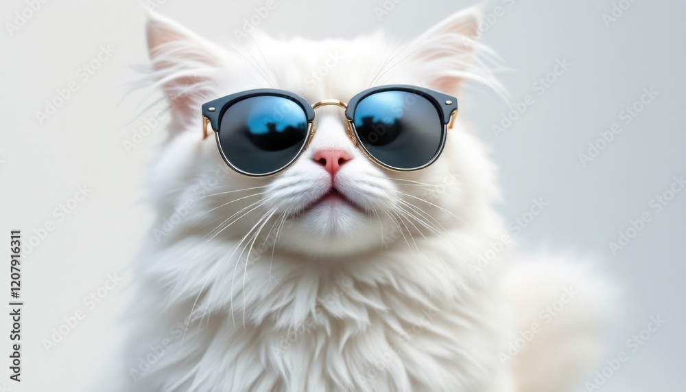 Stylish white cat in sunglasses exhibiting cool attitude Stylish white cat in sunglasses exhibiting cool attitude
