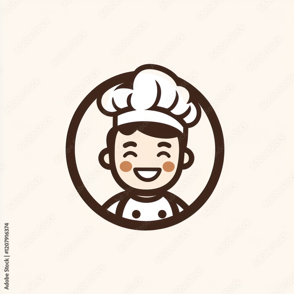 Obraz premium Happy chef with a white hat in a brown circle icon. Use for culinary applications