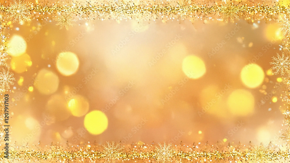 Elegant golden glitter border with soft bokeh lights on a warm beige background for festive celebrations, luxurious event invitations, and glamorous design concepts. Gold frame with blurred backdrop Elegant golden glitter border with soft bokeh lights on a warm beige background for festive celebrations, luxurious event invitations, and glamorous design concepts. Gold frame with blurred backdrop
