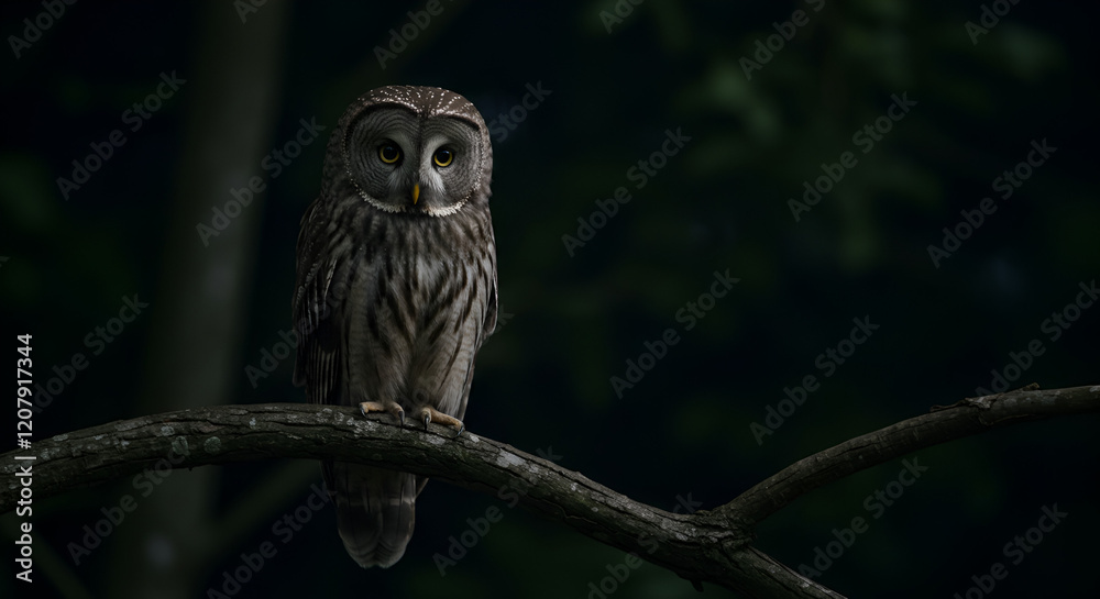 owl perched on a tree branch at night owl perched on a tree branch at night