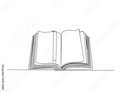 Continuous one line drawing of opened book design. Book for idea, school, knowledge and literacy concept illustration. Editable stroke.