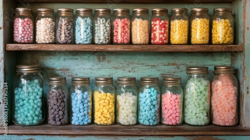 Wallpaper Mural Colorful Candy Jars on Vintage Shelf Torontodigital.ca