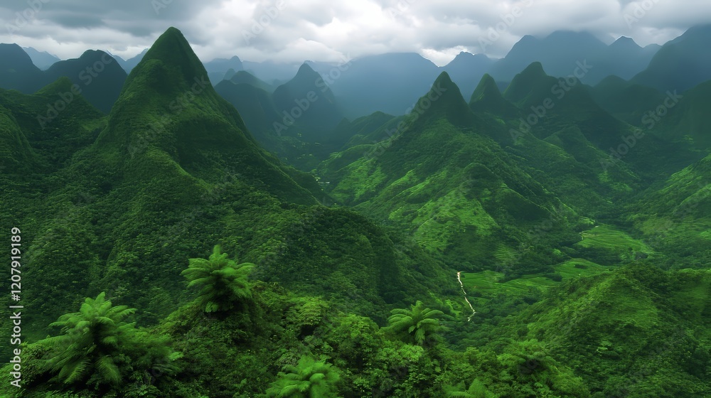 Lush Green Mountains Valley Scenic Landscape View Lush Green Mountains Valley Scenic Landscape View