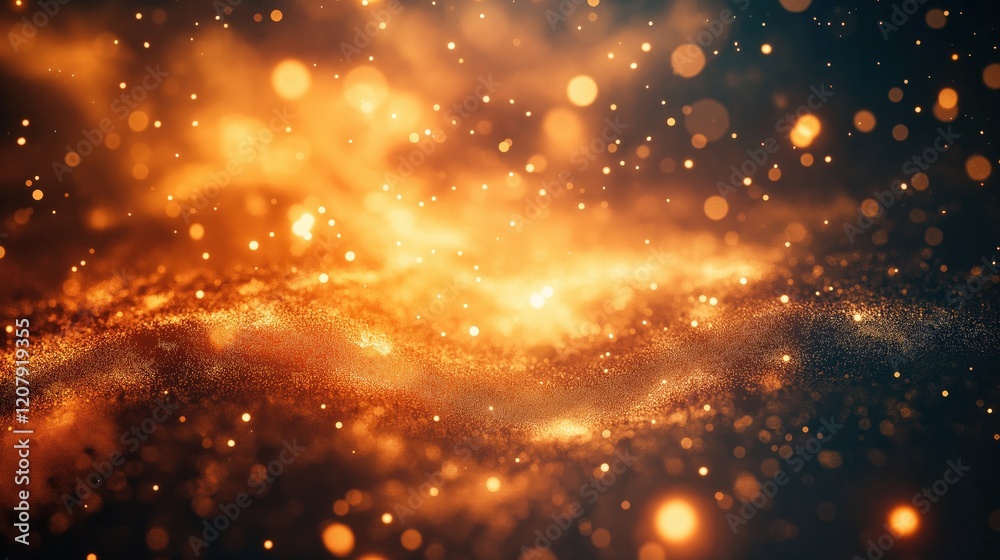 Obraz premium Golden sparkling abstract particles with glowing light and bokeh effects