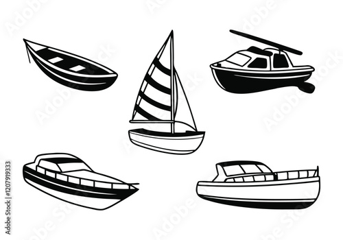 Minimalist Boat Icons Set | Hand-Drawn Nautical Line Art Vector Illustrations