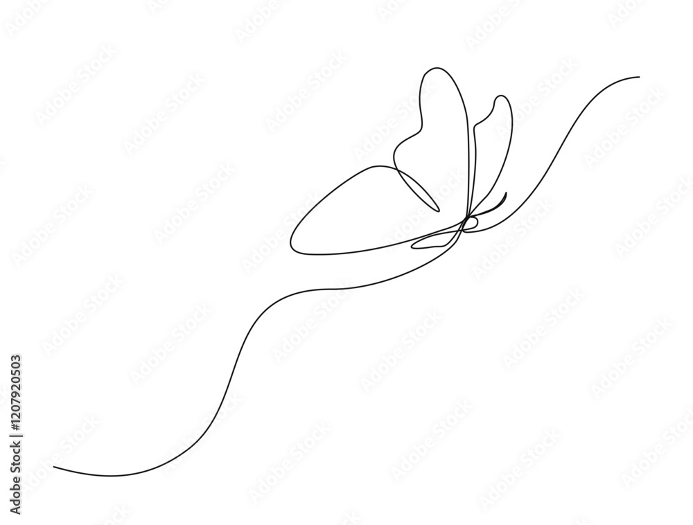 Fototapeta premium Continuous one line drawing of beautiful flying butterfly. flying Butterfly single outline vector illustration. Editable stroke.