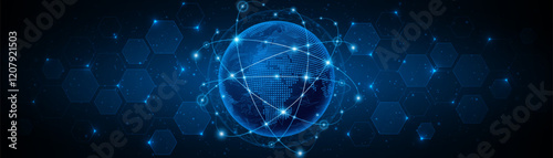 Global connection network background. World map. High-speed internet technology concept or fast wireless data transmission. modern internet network connection technology background	