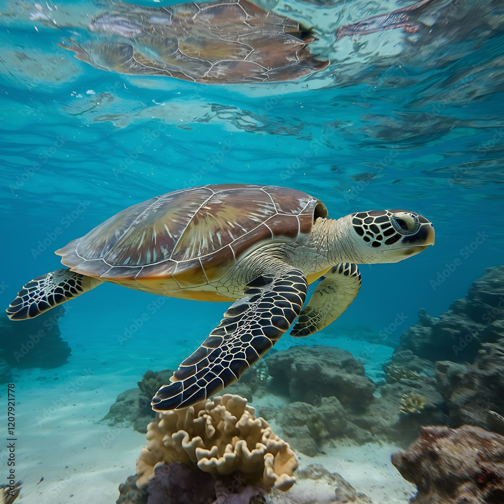 Fototapeta premium green sea turtle swimming
