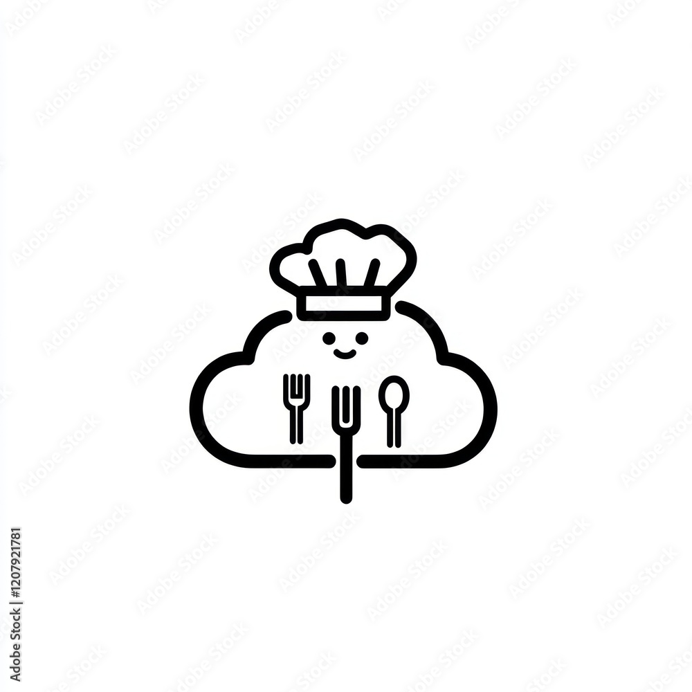 Cloud chef with forks and spoon for a food app, online delivery, or restaurant Cloud chef with forks and spoon for a food app, online delivery, or restaurant