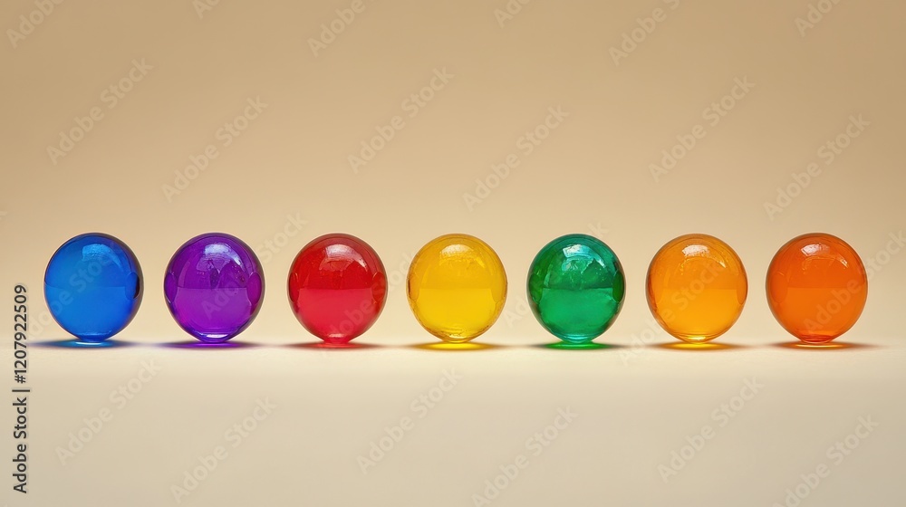 Naklejka premium Colorful Glass Marbles on Neutral Background