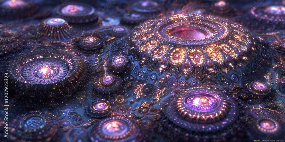 Fototapeta premium Intricate Fractal Art Glowing Purple and Gold Cosmic Landscape