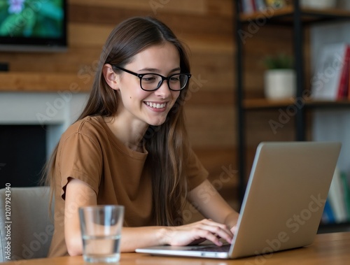 girl woman home laptop computer technology female internet young office business lifestyle student happy communication