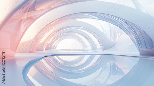 Futuristic Abstract Arches Background with Soft Gradient in pastel tones of pink and blue