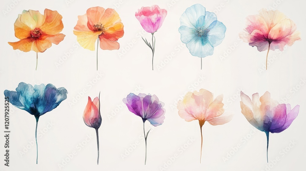 Obraz premium Serene Watercolor Floral Artistry with Vibrant Petals and Organic Flow