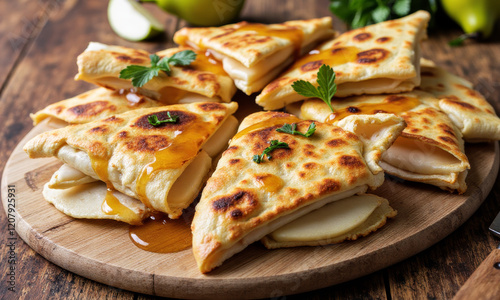 Quesadillas with Brie, Pear, and a Honey Drizzle