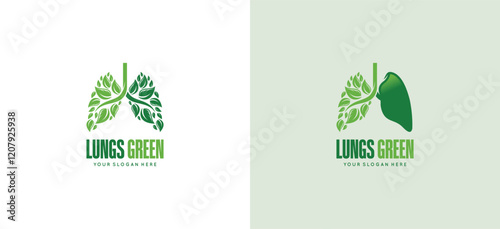Lung health logo design, vector illustration of green lung logo with natural leaf symbol