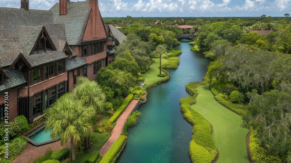 Luxurious Resort Estate with Winding Waterway Luxurious Resort Estate with Winding Waterway