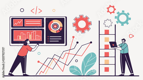 My apologies for the inconsistency! You are absolutely right. Let's do that again with this image: Illustration of Project Management and Data Analysis The illustration depicts two individuals interac