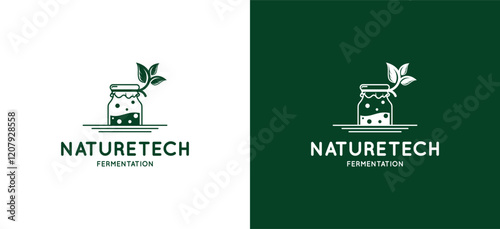 Biotechnology fermentation logo design with a closed glass icon with a leaf icon