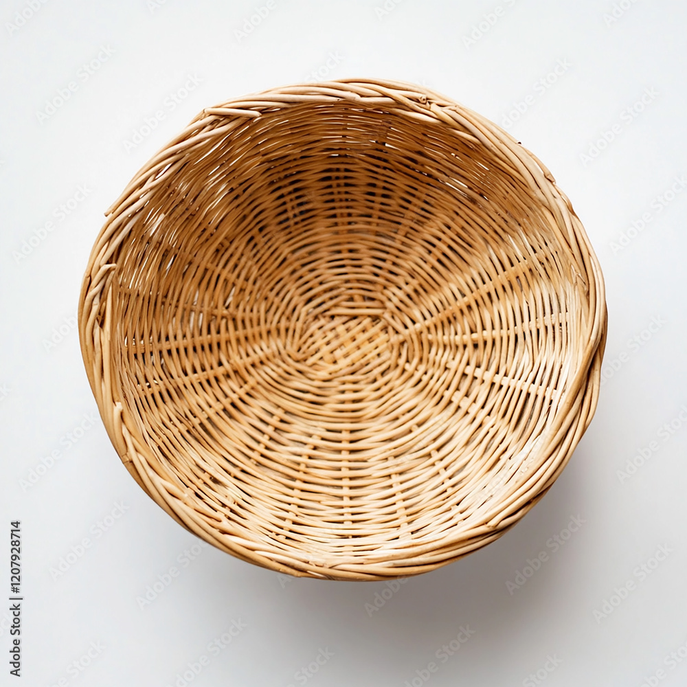 Fototapeta premium Wicker round basket on a white background