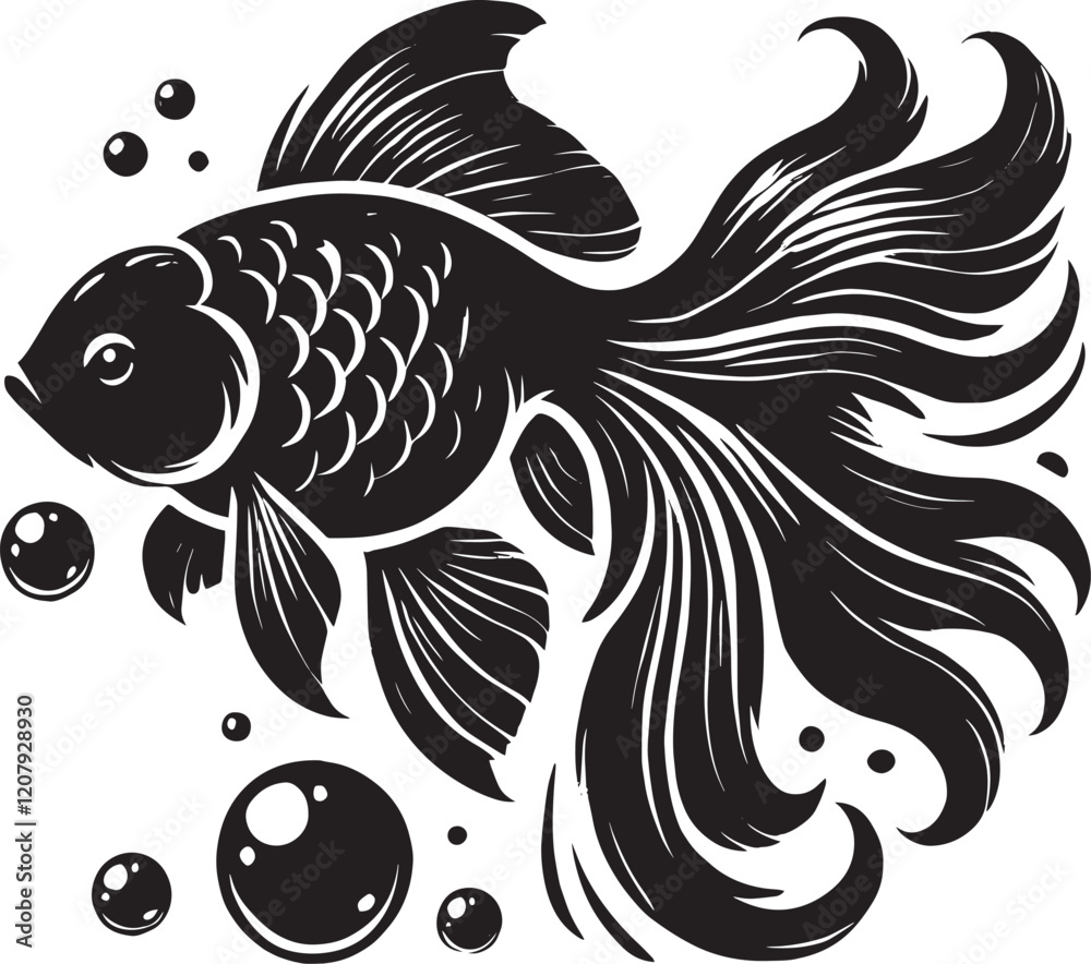 Fototapeta premium Beautiful Gold fish vector illustration silhouette isolated on white background