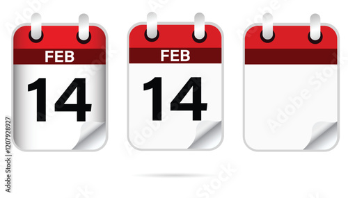 Valentines day calendar on 14th February in 3d colorful vector design