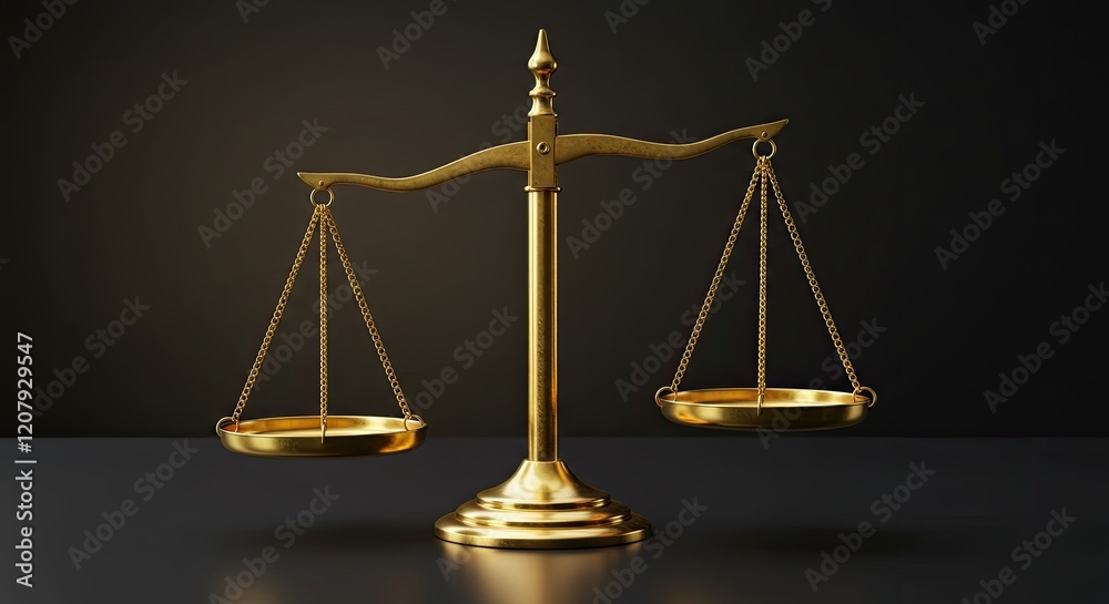 A golden balance scale on a smooth black surface. A golden balance scale on a smooth black surface.