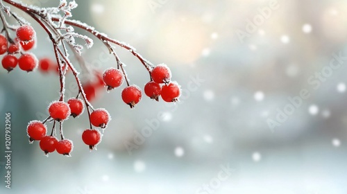 Closeup of Frost-Bitten Winter Berries in a Snowy Garden - Captivating Macro Nature Photography