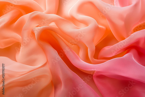 Soft Gradient Fabric with Flowing Silk Texture in Pink and Orange Tones