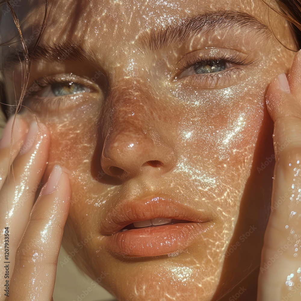 A stunning woman face is looking at camera.