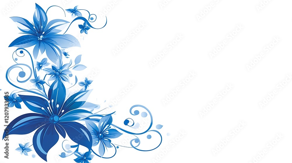 Blue Floral Design Corner Ornament White Background Blue Floral Design Corner Ornament White Background
