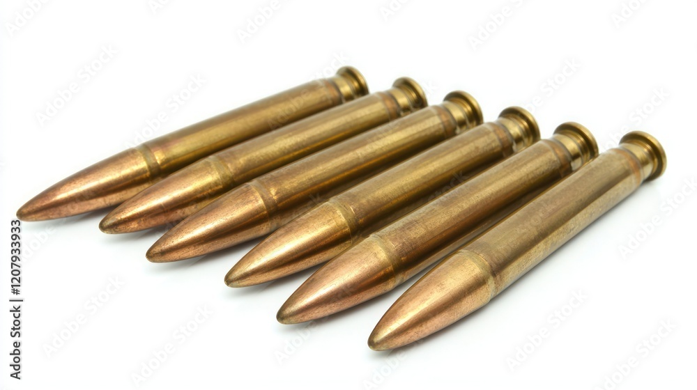 Bullets ammunition on white background.