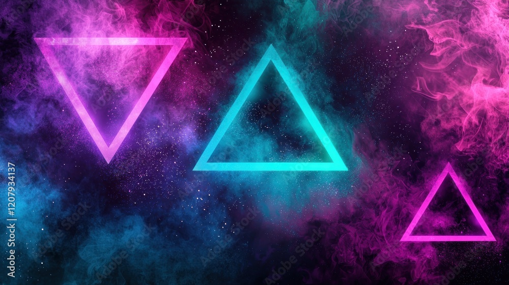 Obraz premium Neon Triangles in a Cosmic Smoke