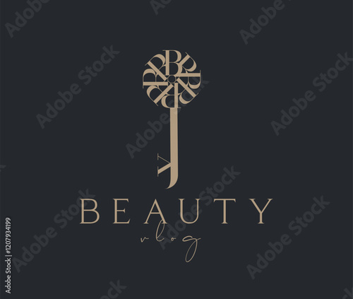 Obraz na płótnie Beauty vlog key label design with lettering drawing in vintage art style on beige background w salonie