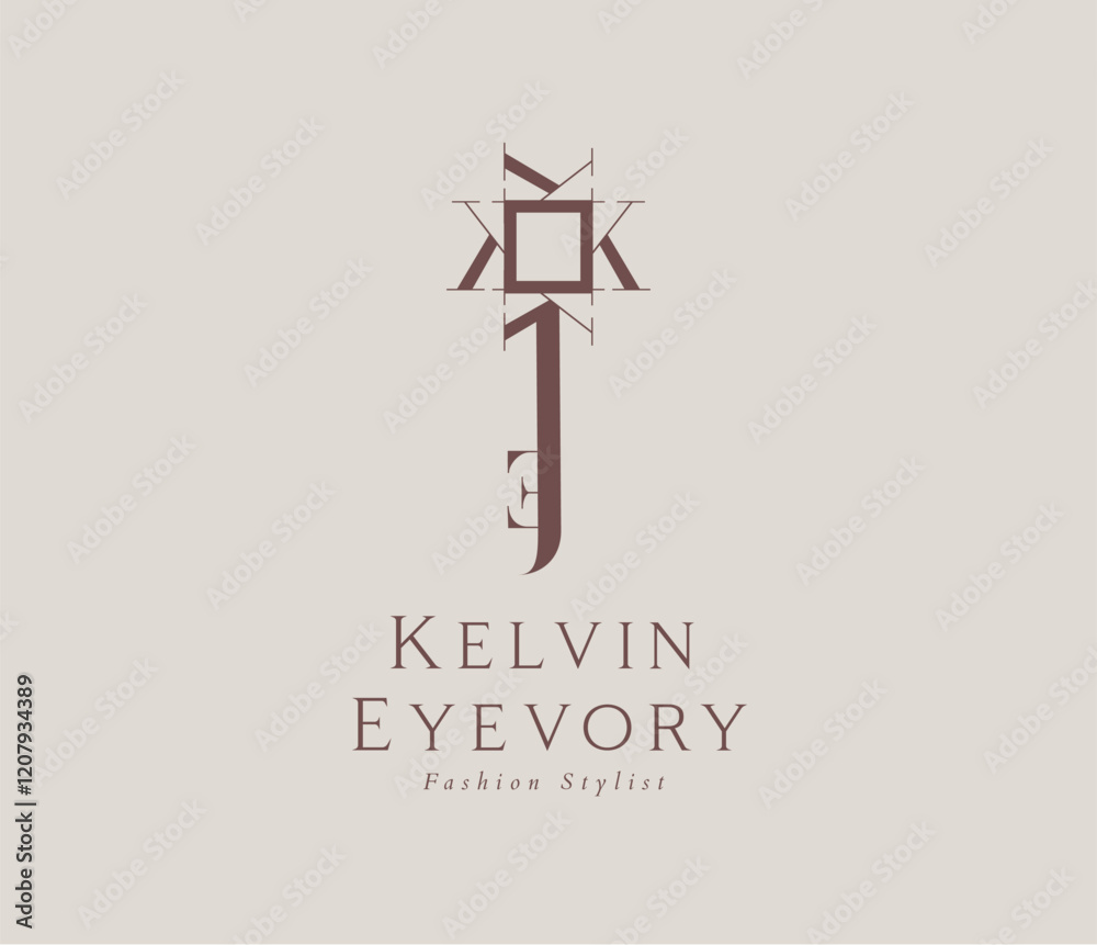 Fashion stylist key label design lettering kevin eyevory drawing in vintage art style on beige background