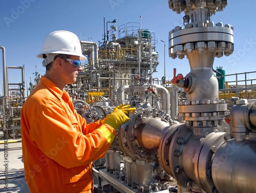 An engineer conducting a safety inspection on a mechanical system, ensuring optimal performance and adherence to regulations photo