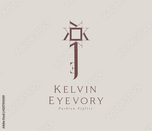 Fashion stylist key label design lettering kevin eyevory drawing in vintage art style on beige background