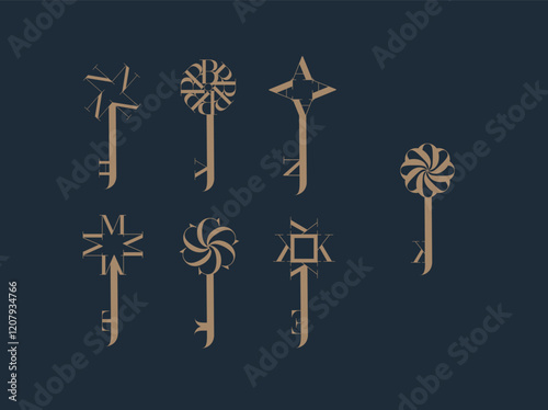 Obraz na płótnie Key graphic art style collection drawing with beige on blue background w salonie
