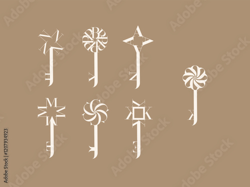 Obraz na płótnie Key graphic art style collection drawing with beige on brown background w salonie