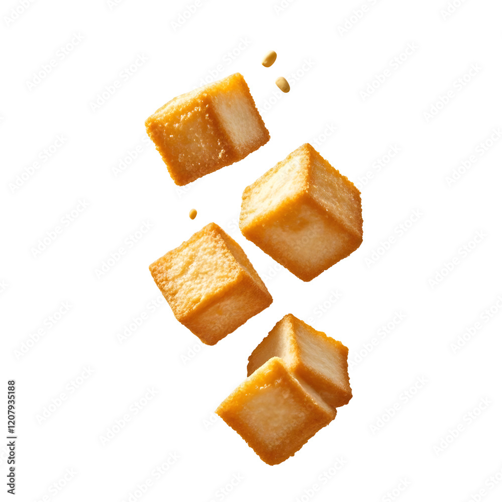 Fried Tofu Cubes falling Fried Tofu Cubes falling