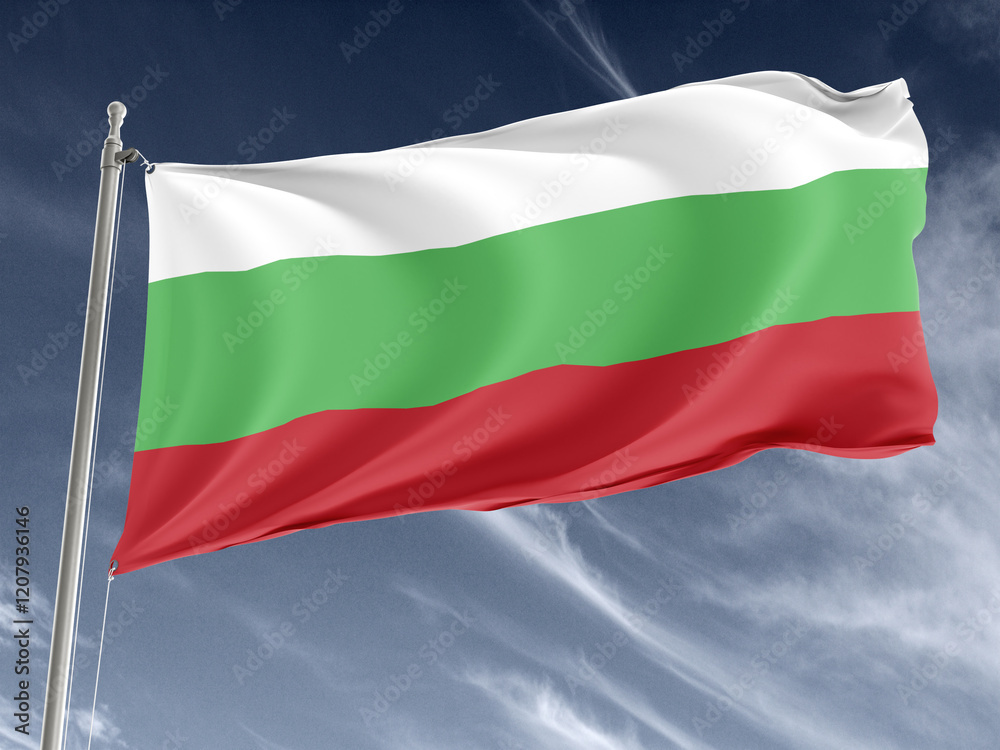 Fototapeta premium Bulgaria Flag On Blue Sky Background