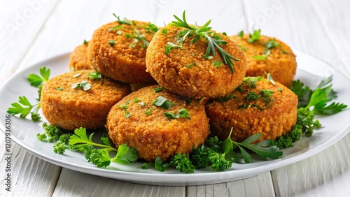 Tilt-Shift Fried Bulgur Cutlets with Herbs - Food Photography