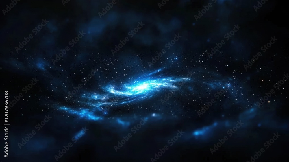 Obraz premium A vibrant swirl of blue and white light shines brightly against the deep darkness of space, showcasing the beauty of a distant galaxy filled with stars